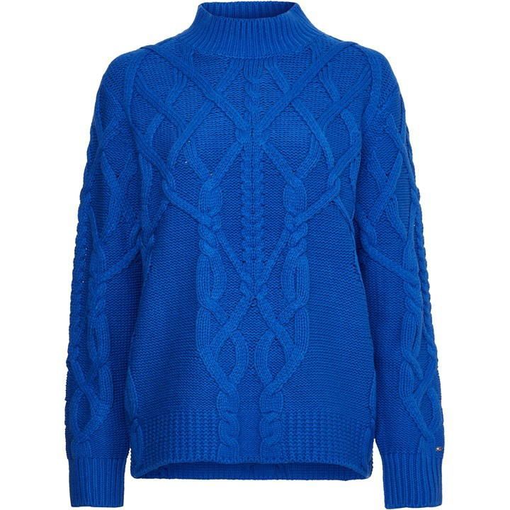 Relaxed Cable Mock-Nk Sweater - Blue