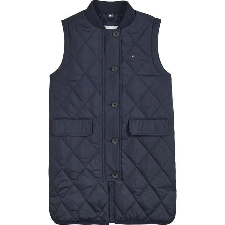Quilted Long Vest - Blue