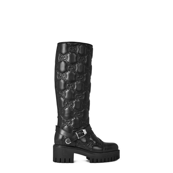 Gg Monogram Matelassé Boot - Black