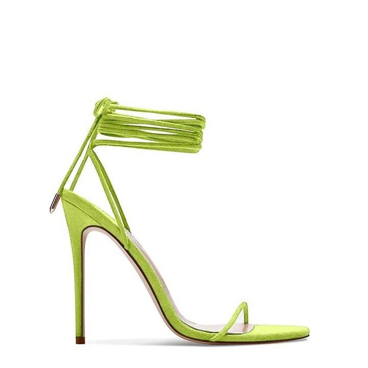 Barely There Lace Up Heels - Green