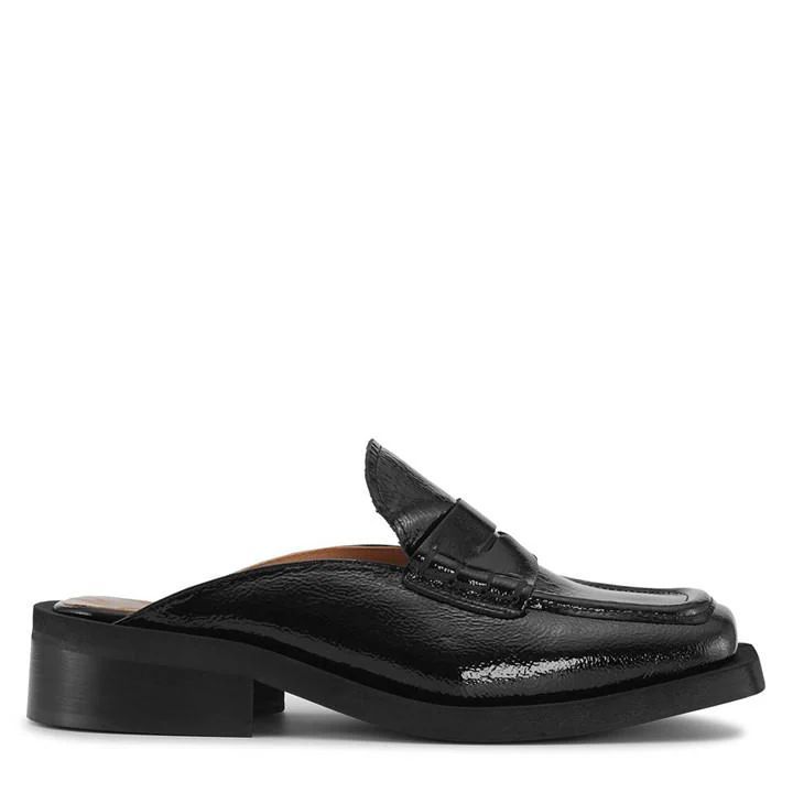 Leather Backless Loafer - Black