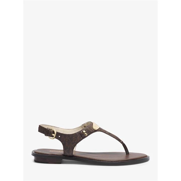 Logo Plate Leather Thong Sandal - Brown