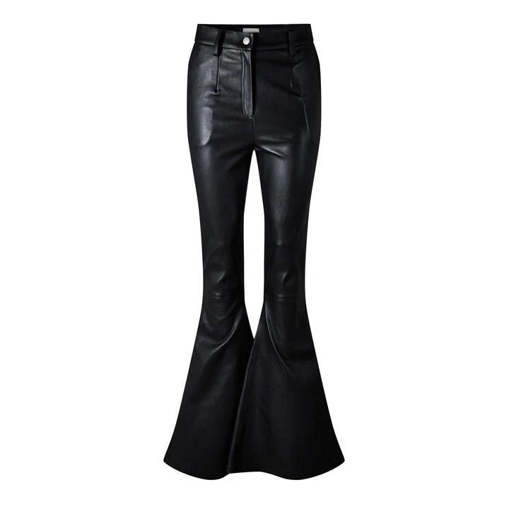 Flare Leather Pants - Black