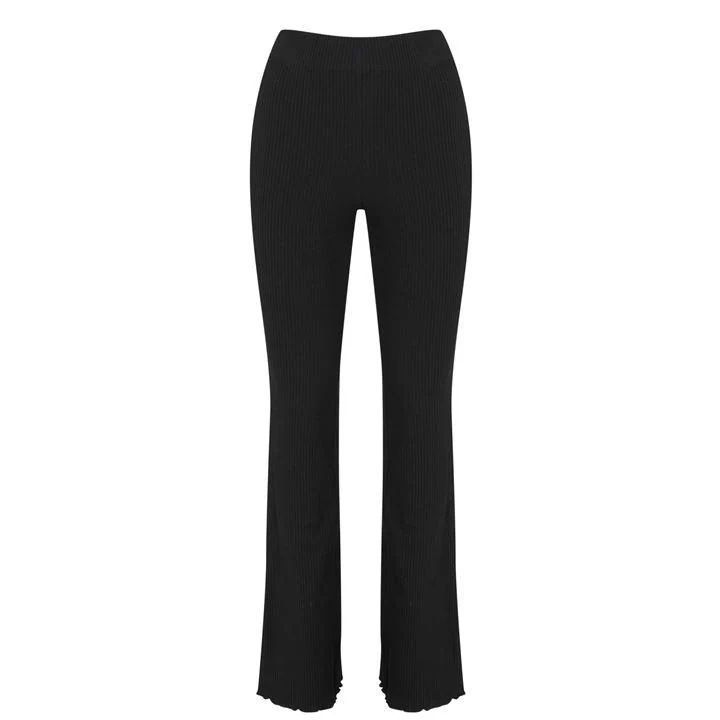 Rib Slim Flare Trousers - Black