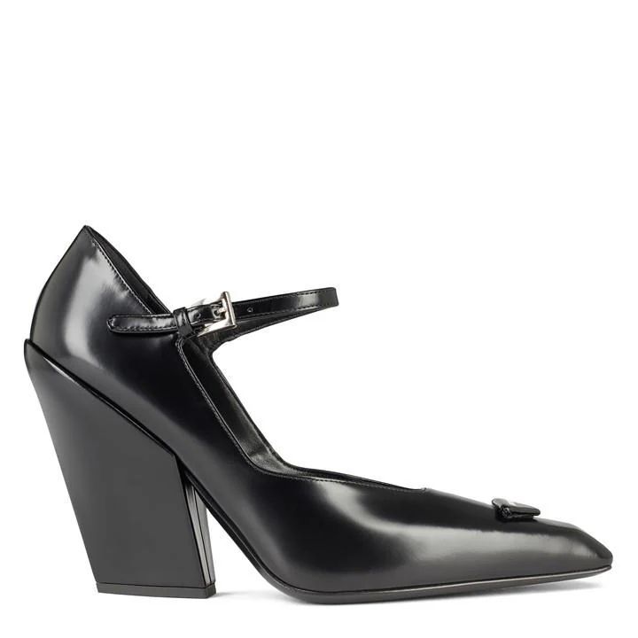 Mary Jane Brushed Leather Pumps - Black