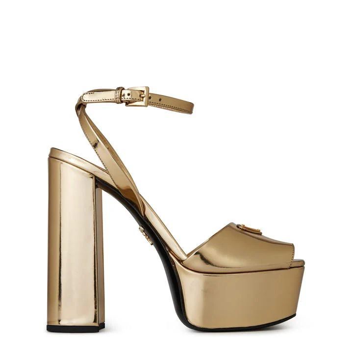 Metallic Leather Platform Heels - Gold