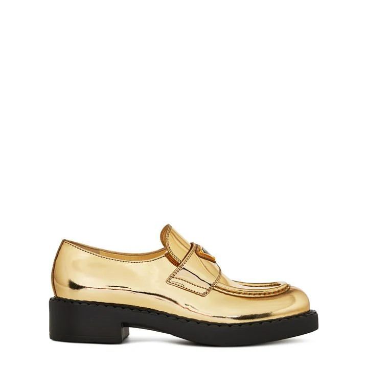 Metallic Leather Loafers - Gold