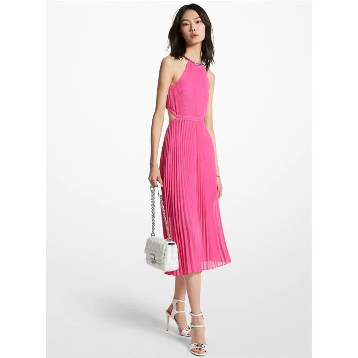 Pleated Cutout Dress - Pink