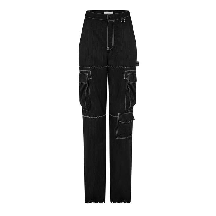 Moire Cargo Pants - Black