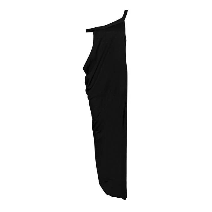 Asymmetric Draped Maxi Dress - Black