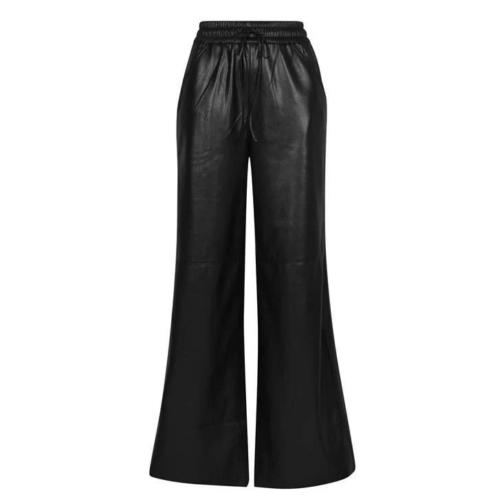 Faux Leather Wide Leg Trousers - Black