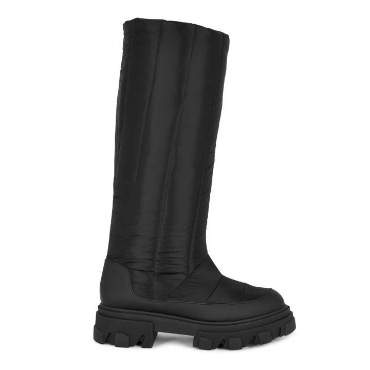 Quilted Knee-High Boots - Black
