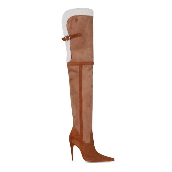 Shearling Over Knee Boot - Beige