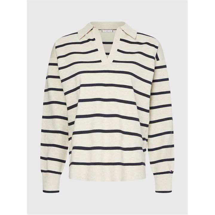 Soft Stripe Polo Sweater - Cream