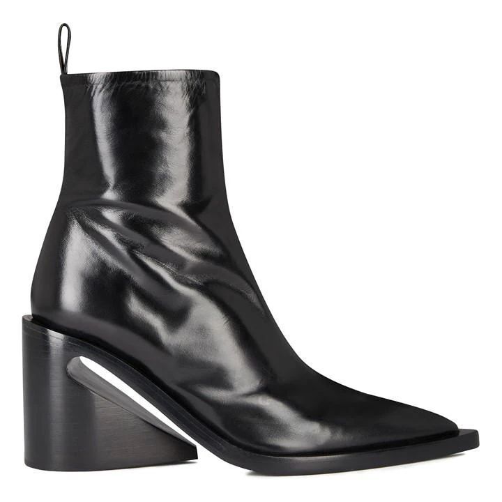 Pointed Toe Leather Boots - Black