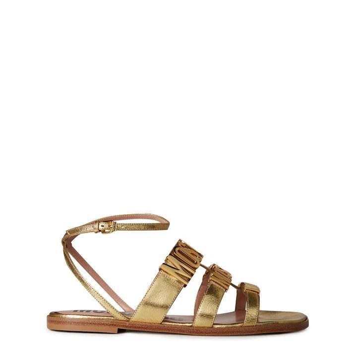 Logo Foiled Flat Sandals - Gold