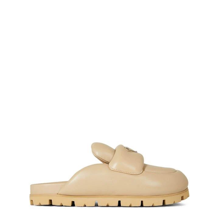 Padded Nappa Leather Sabot Mules - Beige