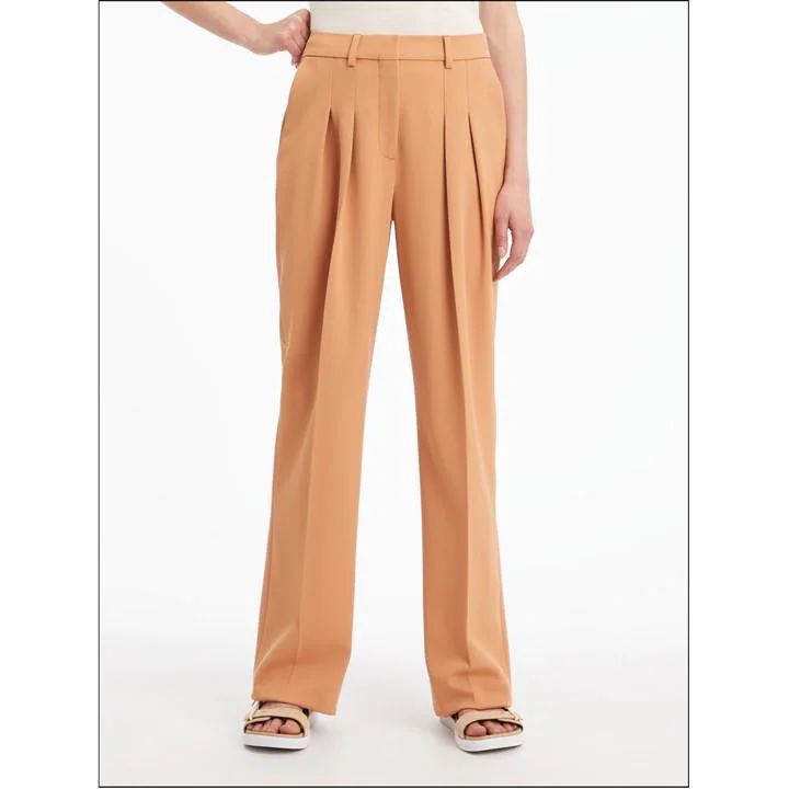 Wool Twill Pleated Straight Pant - Brown