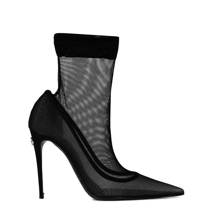 Sheer Mesh Pointed Bootie - Black