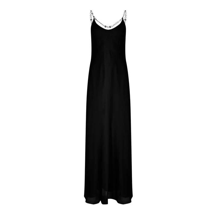 Chain Silk Slip Dress - Black