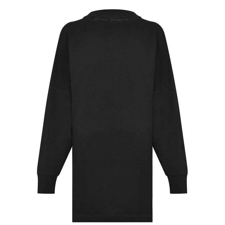 Long Sleeve Rhinestone T Shirt Dress - Black