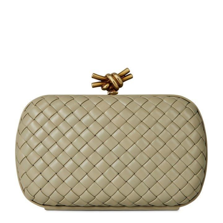 Leather Knotted Minaudiere Clutch Bag - Green