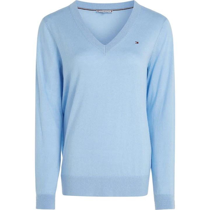 Jersey Stitch V-Nk Sweater - Blue