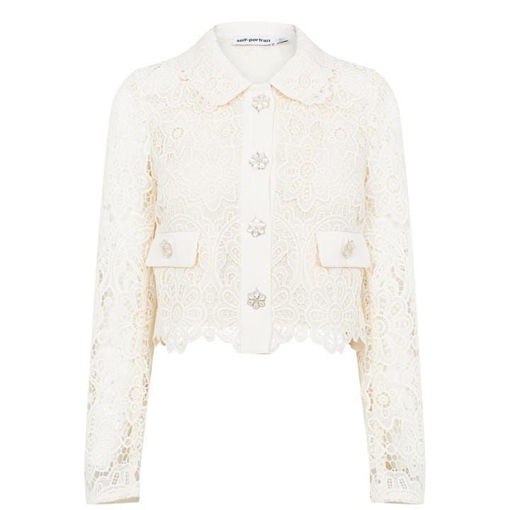 Guipure Cropped Jacket - White