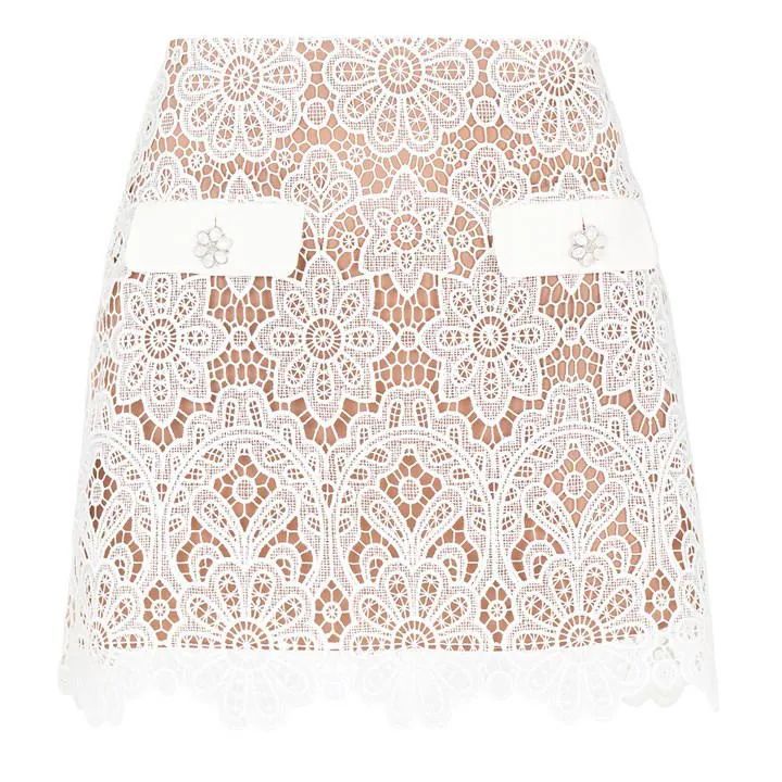 Floral Guipure Lace Mini Skirt - White