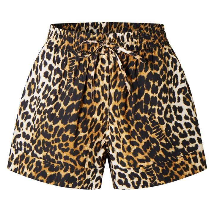 Cotton Leopard Print Shorts - Beige