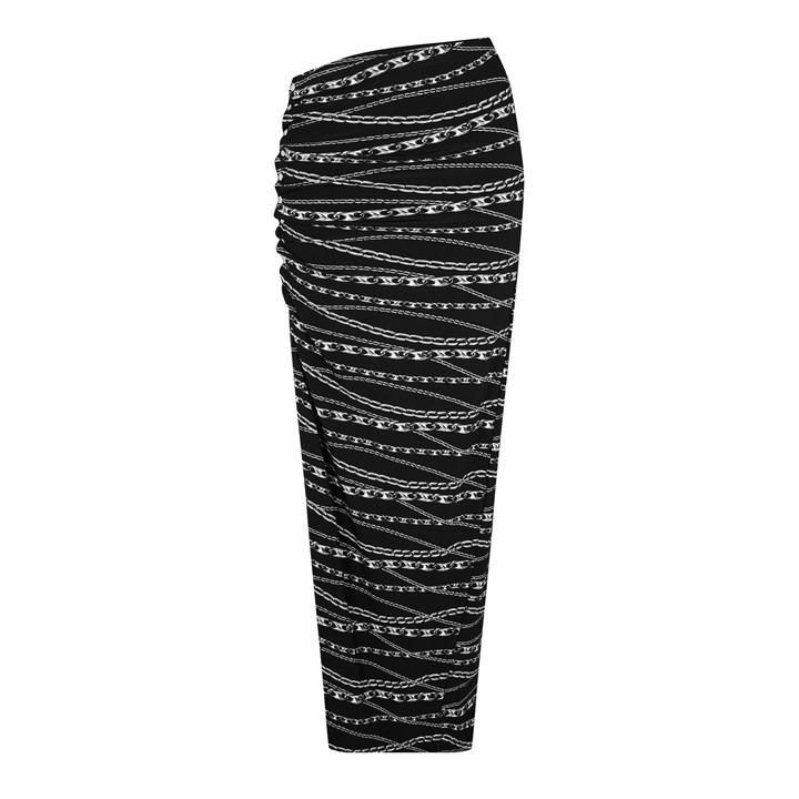 Chain Print Stretch Maxi Skirt - Black