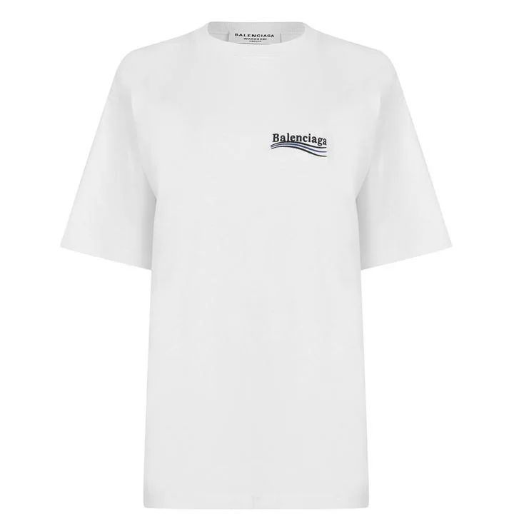 Political Embroidered Logo Oversized T Shirt - White