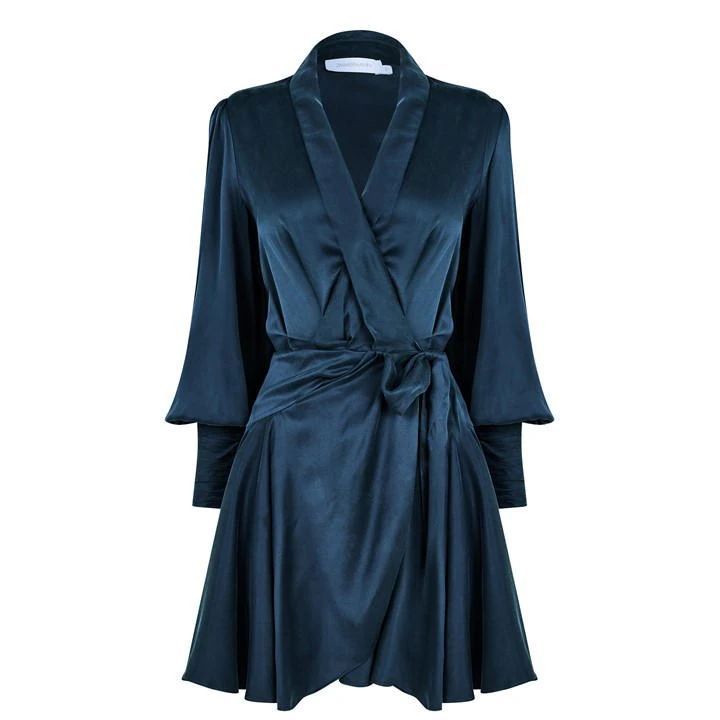 Silk Wrap Mini Dress - Blue