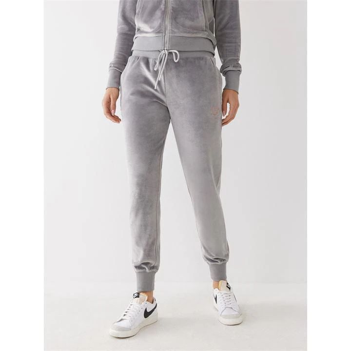 Mid Rise Velour Jogging Pants - Grey