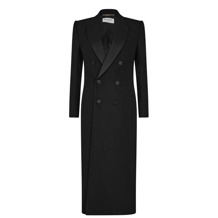 Silk Trimmed Long Coat - Black