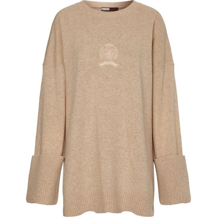 Relaxed Embroidered Crest Sweater - Cream