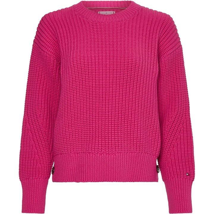 Org Cotton Button C-Nk Sweater - Pink