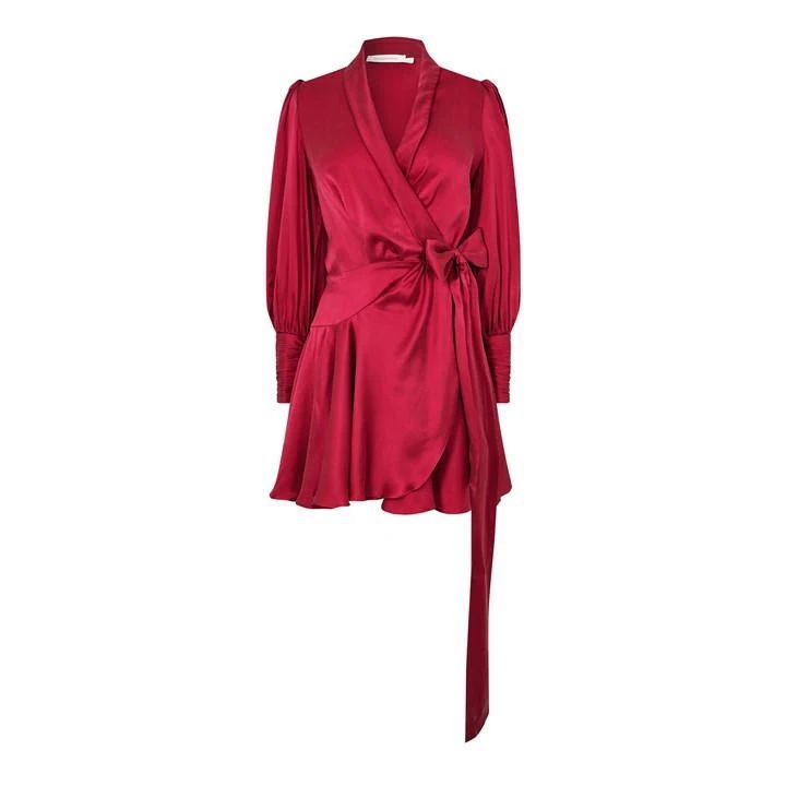 Silk Wrap Mini Dress - Red