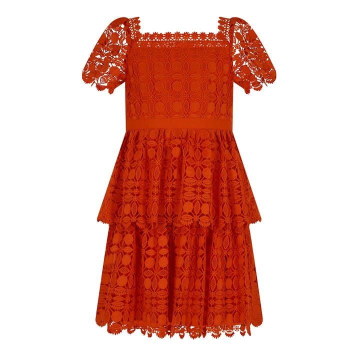 Lace Tiered Mini Dress - Red