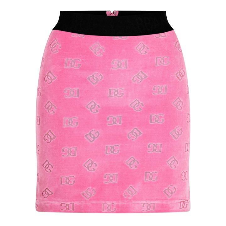 Velour Logo Pattern Mini Skirt - Pink