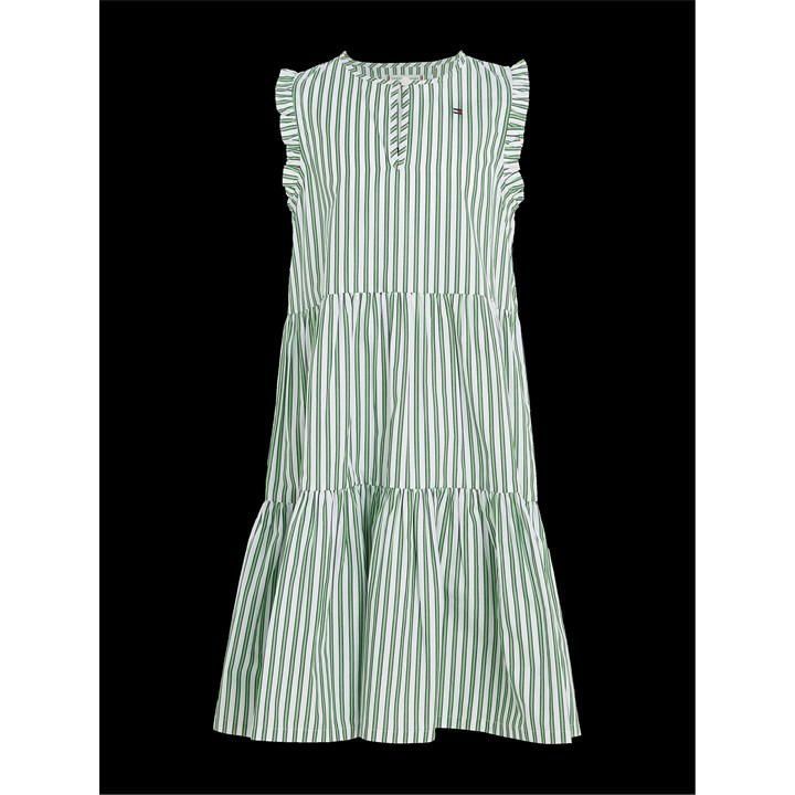 Striped Ruffle Dress Slvss - Green
