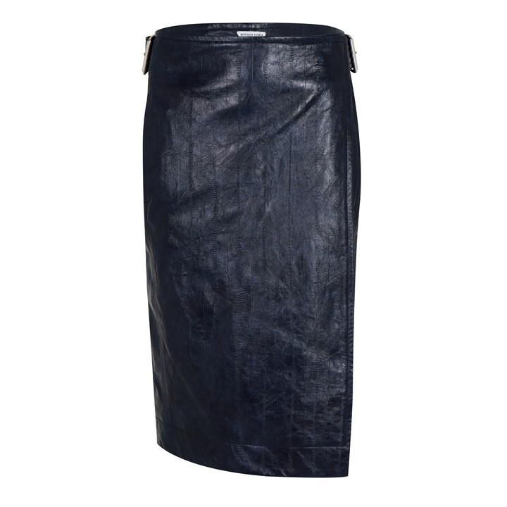 Belted Leather Skirt - Blue