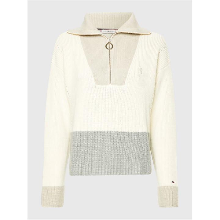 Colourblock Half-Zip Sweater - Cream