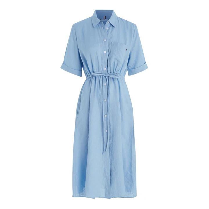 Linen Midi Dress Ss - Blue