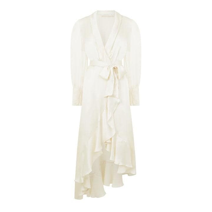Silk Wrap Midi Dress - Cream