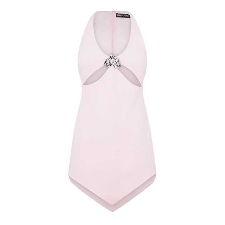 Flower Applique Mini Dress - Pink