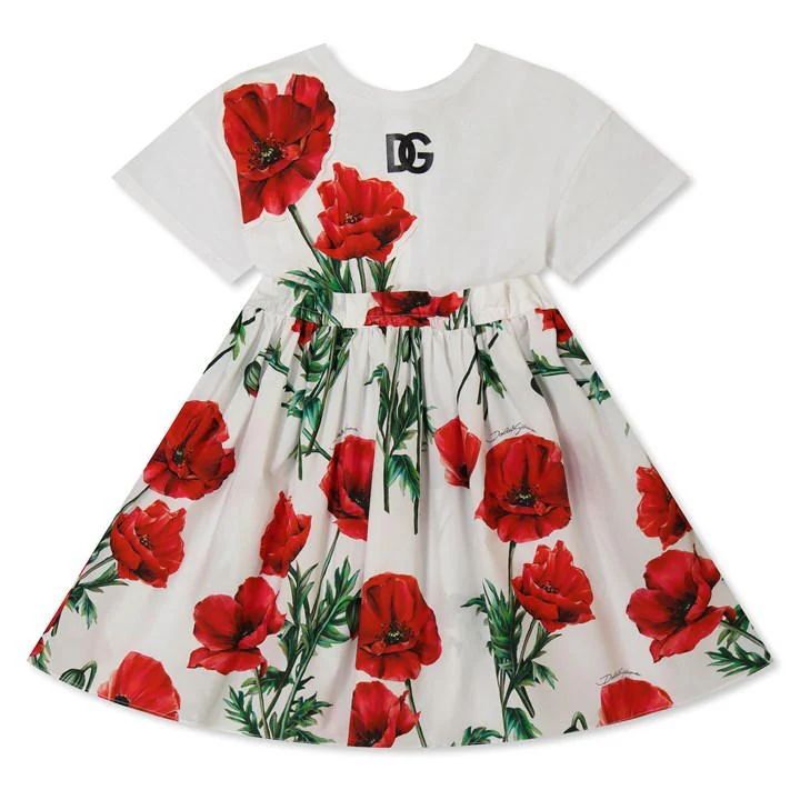 Grils Poppy Print Dress - White
