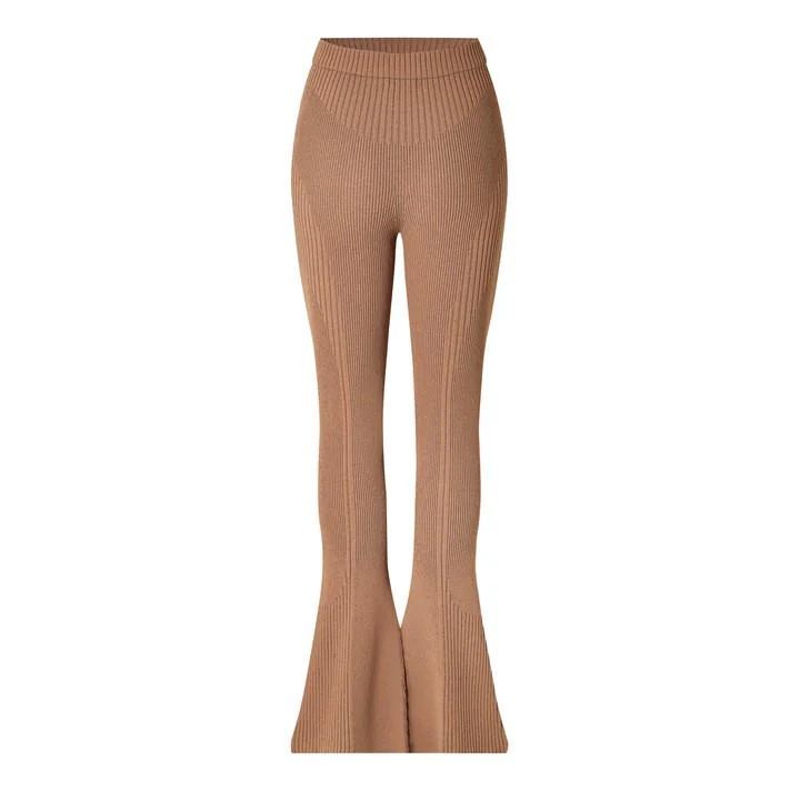Knitted Flared Trousers - Beige