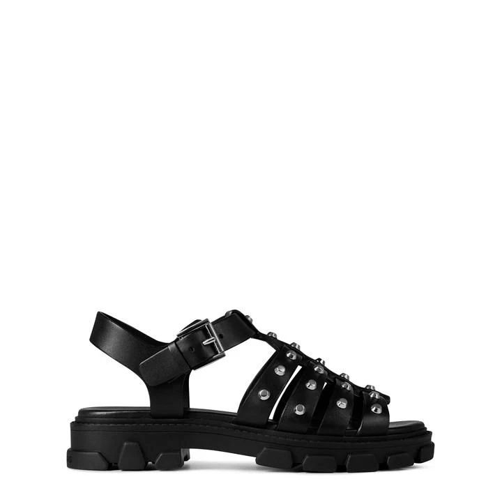 Jagger Studded Metallic Leather Sandals - Black