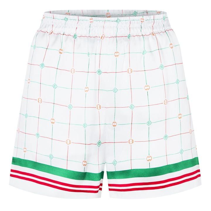 Tennis Check Silk Shorts - White